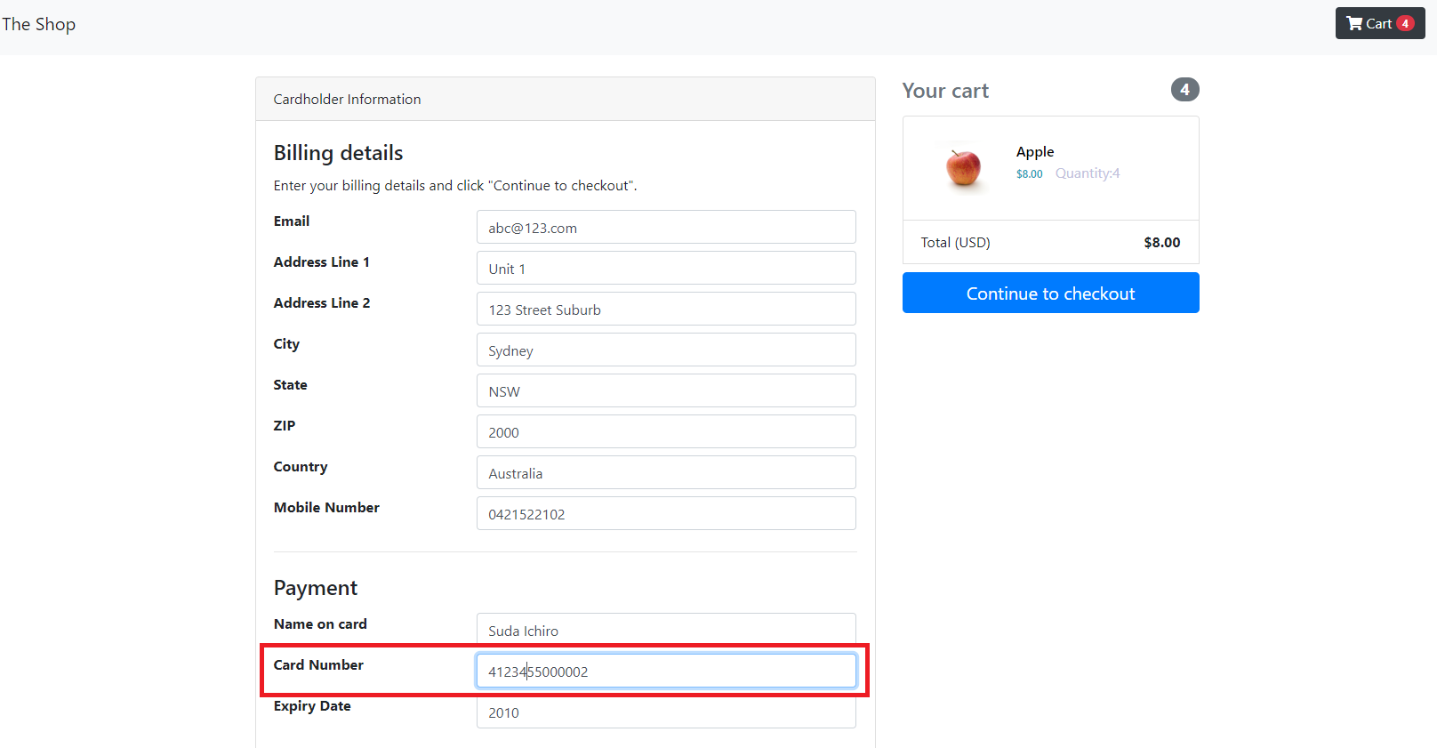 challenge card number