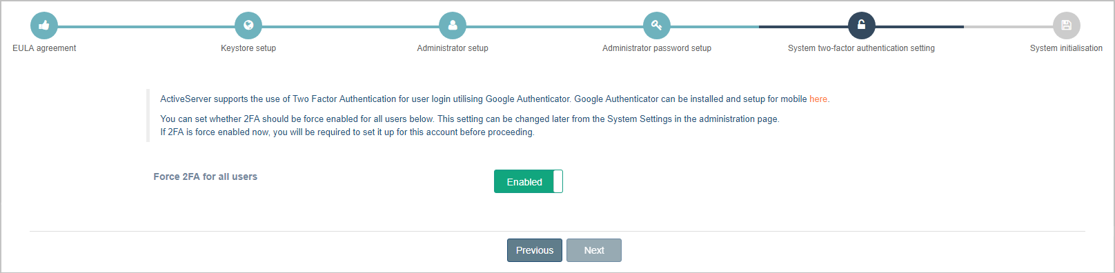 Setup Wizard - Two Factor Authentication