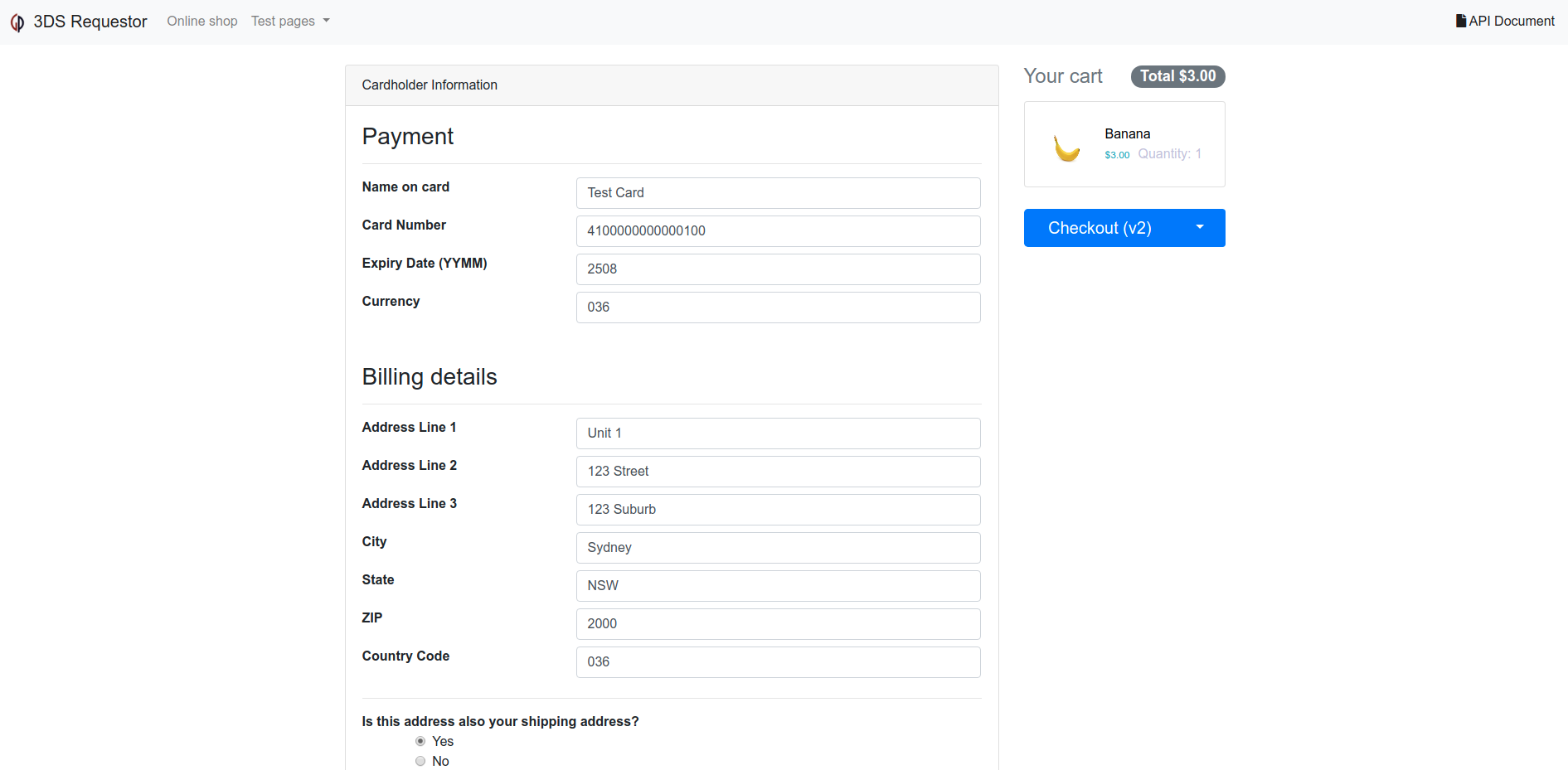 checkout page