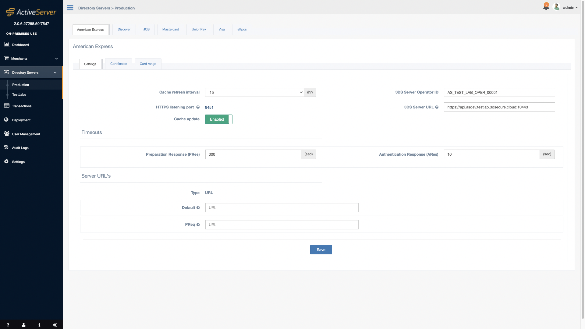 Directory Server - Certificates tab