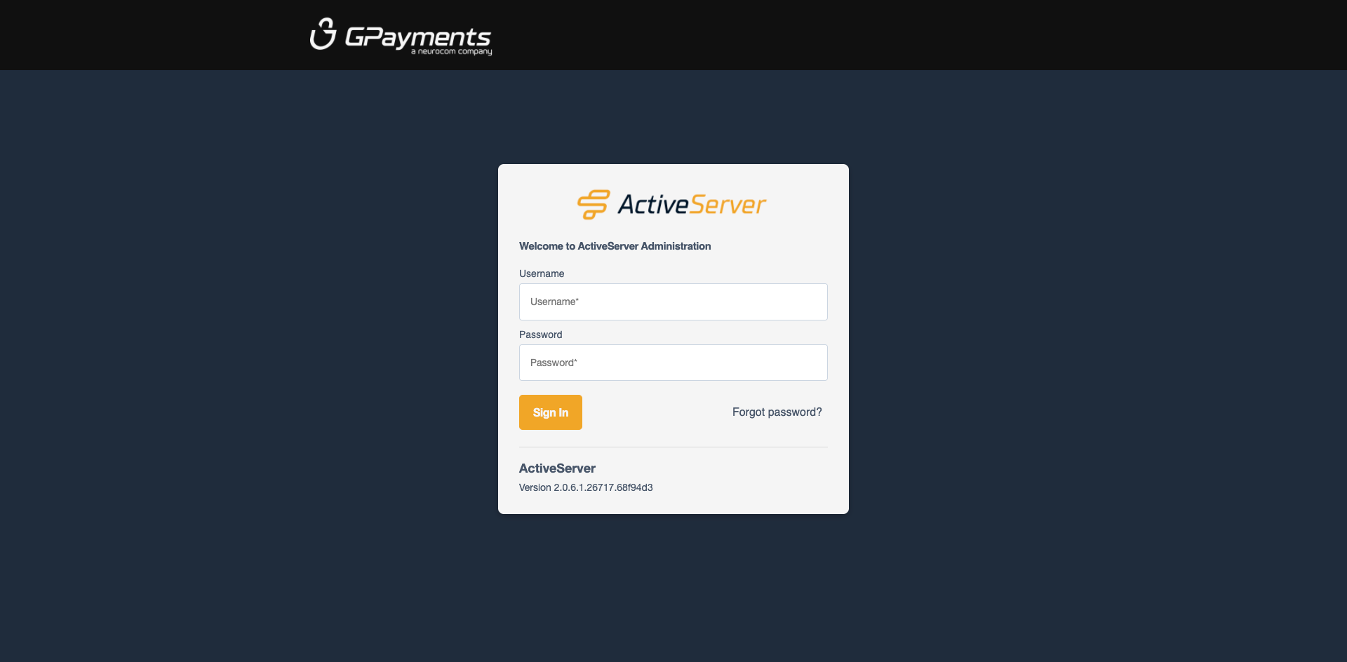 Administrator UI Login Page