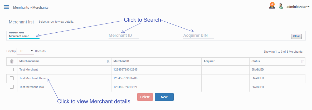 Merchant Search and List